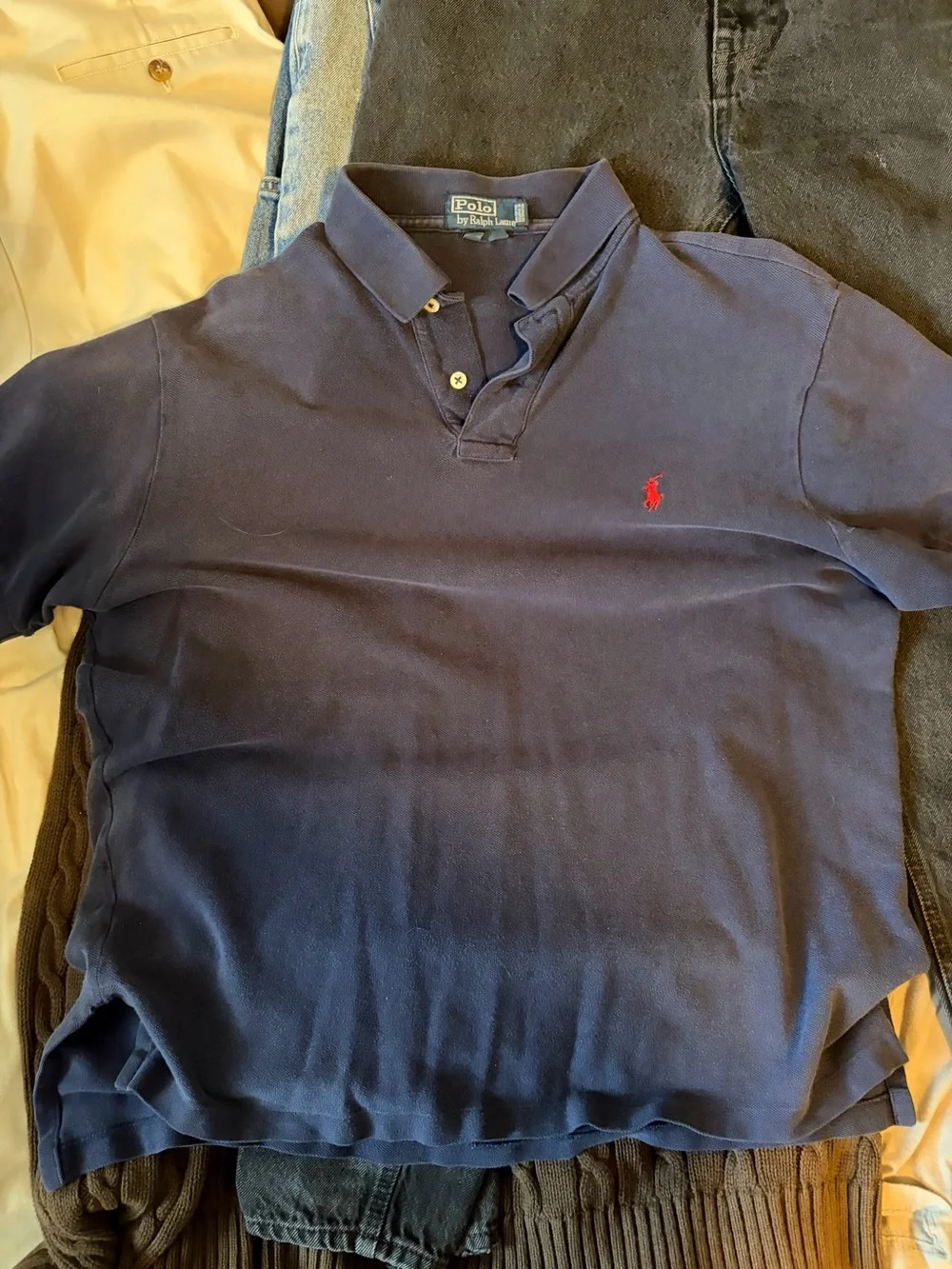 Polo Ralph Lauren Navy Blue Short Sleeve Polo Shirt Custom Fit Mens L
